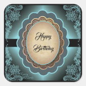 Antiek Turquoise Lace Monogram Sticker (Voorkant)