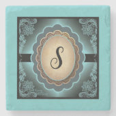 Antiek Turquoise Lace Monogram Stone Onderzetter (Voorkant)