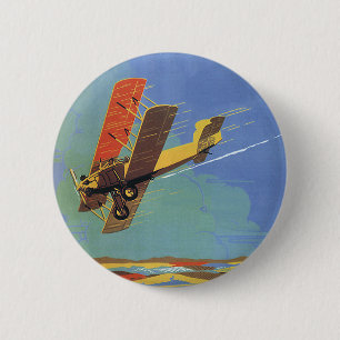 Antiek tweedekker reis- en transportvliegtuig ronde button 5,7 cm