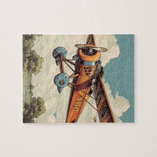 Antiek tweedekker vliegtuig oversized legpuzzel (Horizontaal)