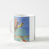 Antiek tweedekker vliegtuig voor reizen en vervoer koffiemok (Voorkant links)