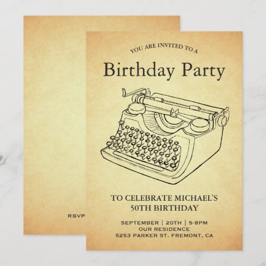 Antiek typemachine verjaardagsfeestje Kaart (Voorkant / Achterkant)