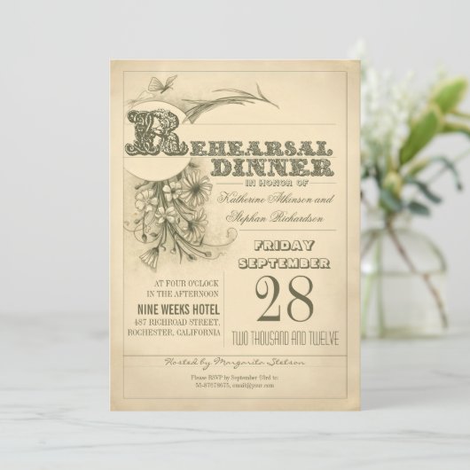 antiek typografie repetitie dineruitnodigingen kaart (Staand voorkant)