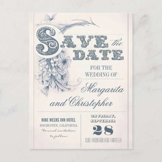 antiek typografie Sla de datum briefkaarten (Voorkant)