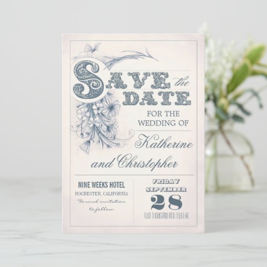 antiek typografie Sla het datumontwerp op Save The Date (Staand voorkant)