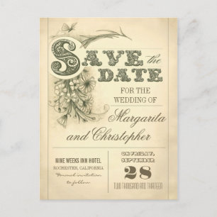 antiek typografie sparen de datum briefkaarten