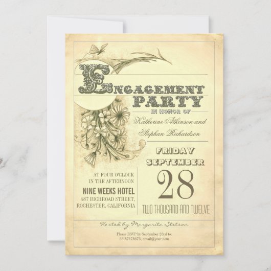 antiek typografie Uitnodigingen verlovingsfeest (Voorkant)