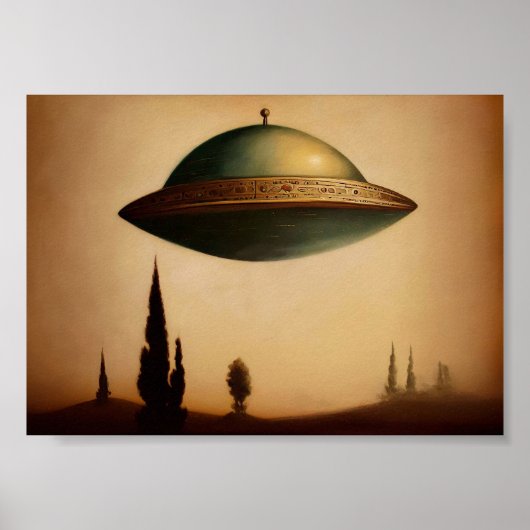 Antiek UFO kunstschilderij Poster (Voorkant)