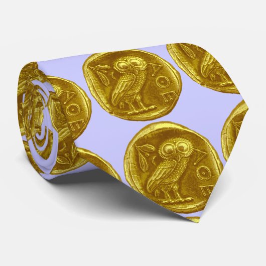 ANTIEK UIL Goud Grieks Munt Lichtblauw Stropdas (Opgerold)