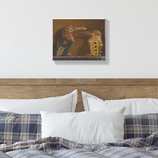 Antiek uitgesneden vogels canvas afdruk (Insitu (Slaapkamer))