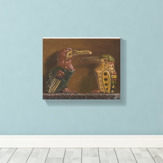 Antiek uitgesneden vogels canvas afdruk (Insitu (Houten vloer))