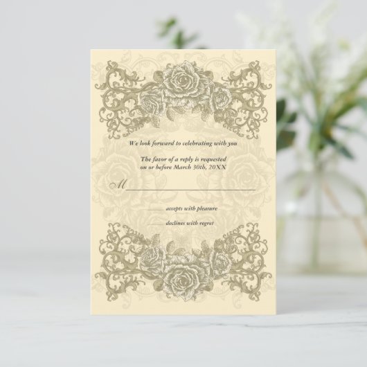 Antiek uitnodigen voor een gesprek over Rozen van  RSVP Kaartje (Staand voorkant)