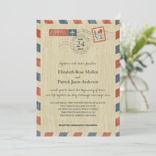 Antiek uitnodiging tot weduwschap via Airmail (Staand voorkant)