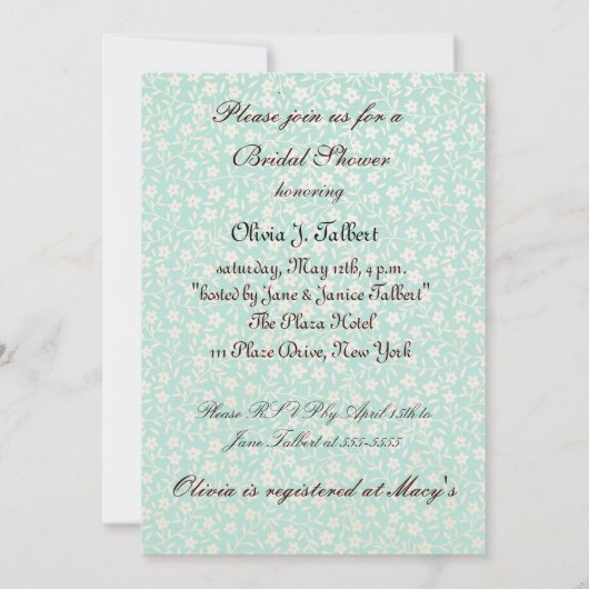 Antiek uitnodiging voor  bridal Shower (Achterkant)