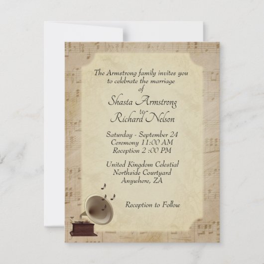 Antiek uitnodiging voor het thema Muziekweddenscha (Voorkant)