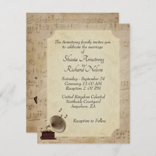 Antiek uitnodiging voor het thema Muziekweddenscha