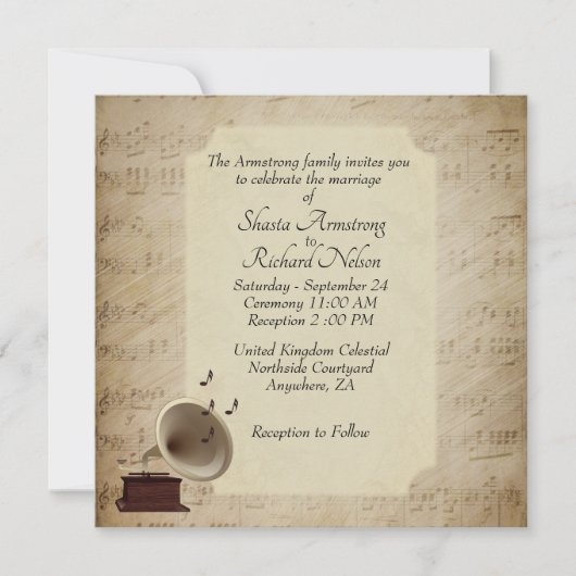 Antiek uitnodiging voor het thema Muziekweddenscha (Voorkant)