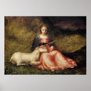 Antiek Unicorn schilderen Poster