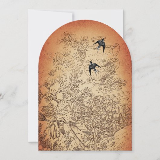 Antiek Urn Boom  Vogelbruiloft nodigt uit Kaart (Voorkant)