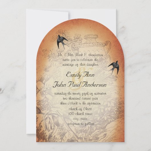 Antiek Urn Boom  Vogelbruiloft nodigt uit Kaart (Achterkant)