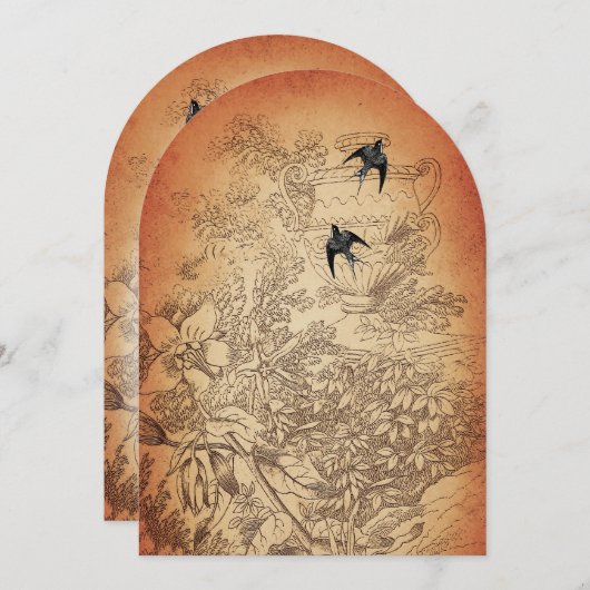 Antiek Urn Boom  Vogelbruiloft nodigt uit Kaart (Voorkant / Achterkant)