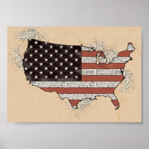 Antiek USA Souvenir Flag Reizen Kunstkaart Poster