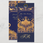 Antiek vaartuig,Dolfijnen,Geel,Navy Blue Monogram Kaart (Voorkant / Achterkant)