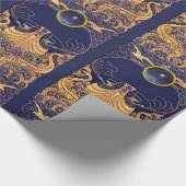 Antiek vaartuig,Dolfijnen,Gold,Navy Blue Nautical Cadeaupapier (Hoek)