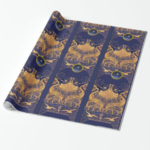 Antiek vaartuig,Dolfijnen,Gold,Navy Blue Nautical Cadeaupapier