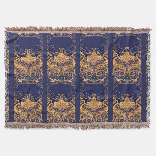 Antiek vaartuig,Dolfijnen,Gold,Navy Blue Nautical Deken (Voorkant)