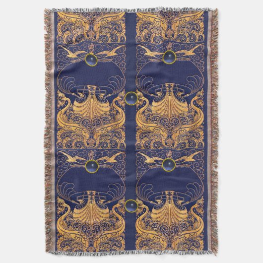 Antiek vaartuig,Dolfijnen,Gold,Navy Blue Nautical Deken (Voorkant Verticaal)