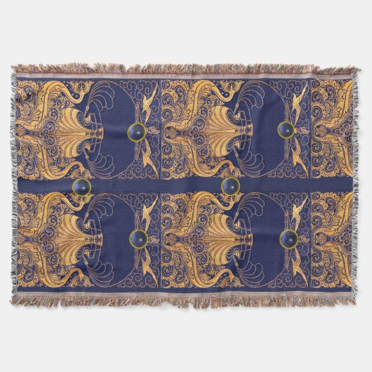 Antiek vaartuig,Dolfijnen,Gold,Navy Blue Nautical Deken (Voorkant)