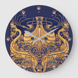 Antiek vaartuig,Dolfijnen,Gold,Navy Blue Nautical Grote Klok