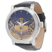 Antiek vaartuig,Dolfijnen,Gold,Navy Blue Nautical Horloge (Gekanteld)