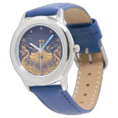 Antiek vaartuig,Dolfijnen,Gold,Navy Blue Nautical Horloge (Gekanteld)