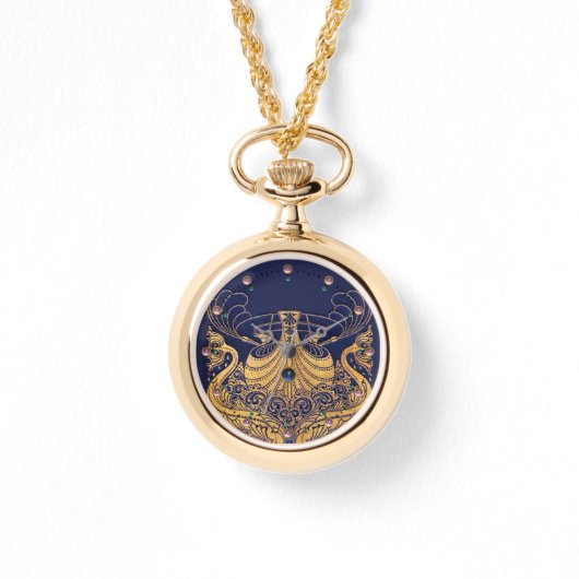 Antiek vaartuig,Dolfijnen,Gold,Navy Blue Nautical Horloge (Voorkant)