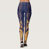 Antiek vaartuig,Dolfijnen,Gold,Navy Blue Nautical Leggings (Achterkant)