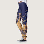 Antiek vaartuig,Dolfijnen,Gold,Navy Blue Nautical Leggings (Links)