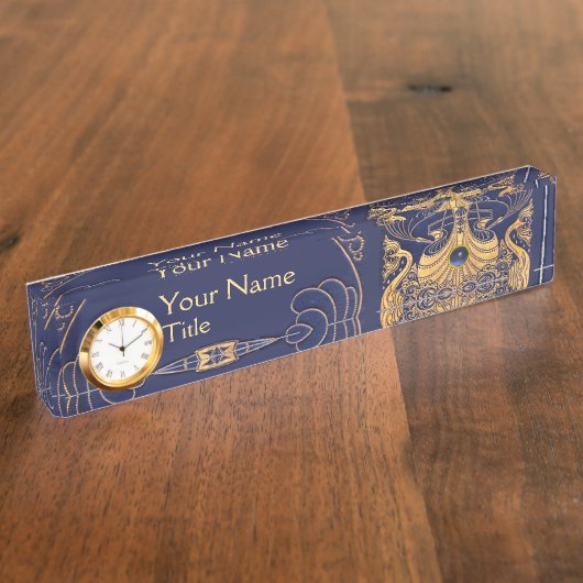 Antiek vaartuig,Dolfijnen,Gold,Navy Blue Nautical Naambordje (Zijkant)