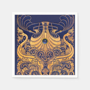 Antiek vaartuig,Dolfijnen,Gold,Navy Blue Nautical Servetten