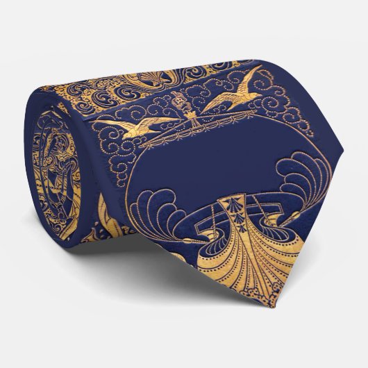 Antiek vaartuig,Dolfijnen,Gold,Navy Blue Nautical Stropdas (Opgerold)