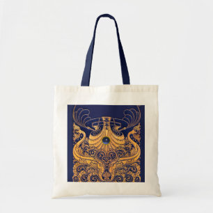 Antiek vaartuig,Dolfijnen,Gold,Navy Blue Nautical Tote Bag