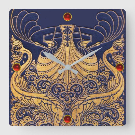 Antiek vaartuig,Dolfijnen,Gold,Navy Blue Nautical Vierkante Klok (Voorkant)