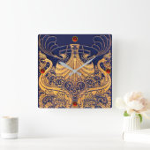 Antiek vaartuig,Dolfijnen,Gold,Navy Blue Nautical Vierkante Klok (Huis)