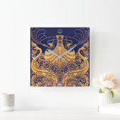 Antiek vaartuig,Dolfijnen,Gold,Navy Blue Nautical Vierkante Klok (Huis)