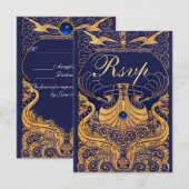 Antiek vaartuig,Dolfijnen,Gold,Navy Blue Rsvp (Voorkant / Achterkant)