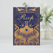 Antiek vaartuig,Dolfijnen,Gold,Navy Blue Rsvp (Staand voorkant)