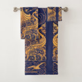 Antiek vaartuig,Dolfijnen,Goud,Blauw marinemonogra Bad Handdoek (Insitu)