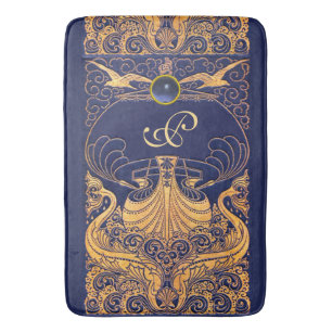 Antiek vaartuig,Dolfijnen,Goud,Blauw marinemonogra Badmat