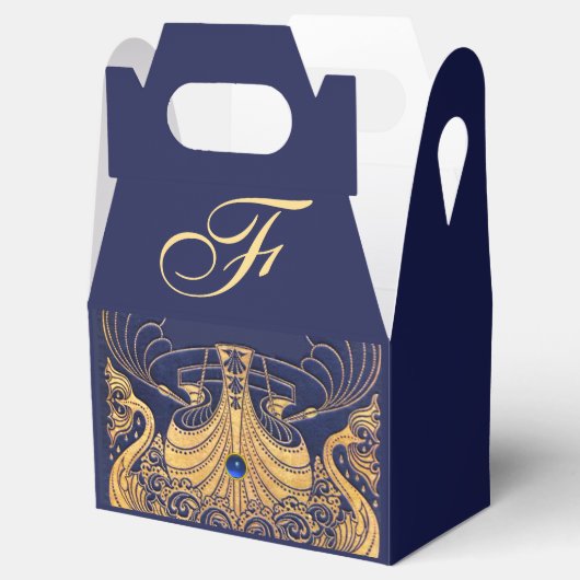 Antiek vaartuig,Dolfijnen,Goud,Blauw marinemonogra Bedankdoosjes (Geopend)